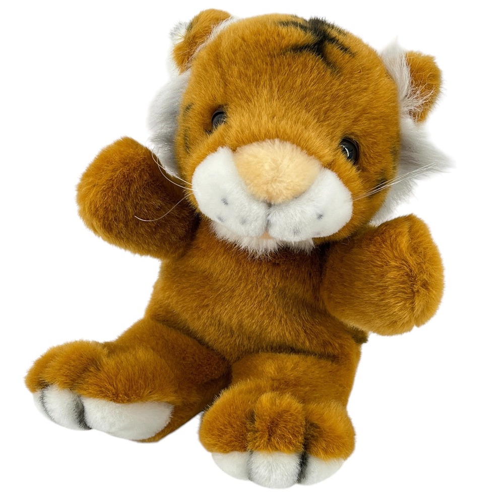 VTG Orange Striped Tiger Hand Puppet Plush Soft Faux Fur Storytelling 12 Inch